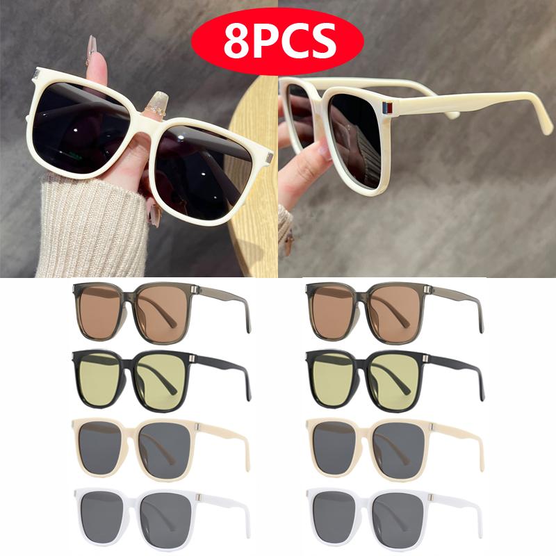 8pcs UV Resistant Oversize Sunglasses Set Women Luxury Square Retro Style Rectangular Frame Unisex Personalized Glasses