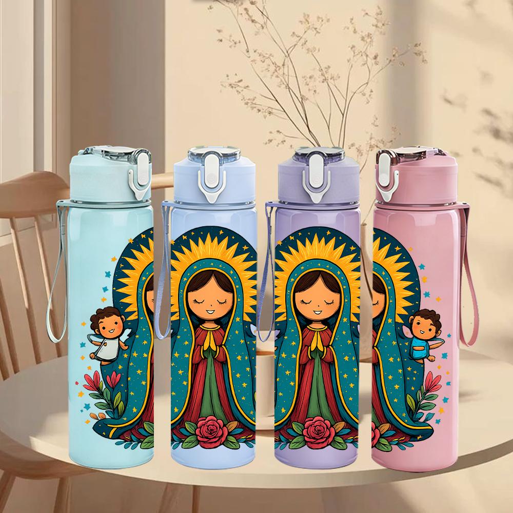 1PC Guadalupe Virgin Portrait 750ml Color Plastic Sports Water Bottle Leakproof Flip Straw Lid For Sports Office Home Use