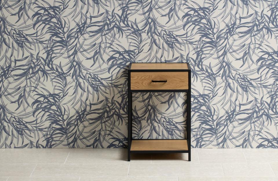 Seaford BEDSIDE CABINET WITH DRAWER AND SHELF, MDF, Metal, Wild Oak