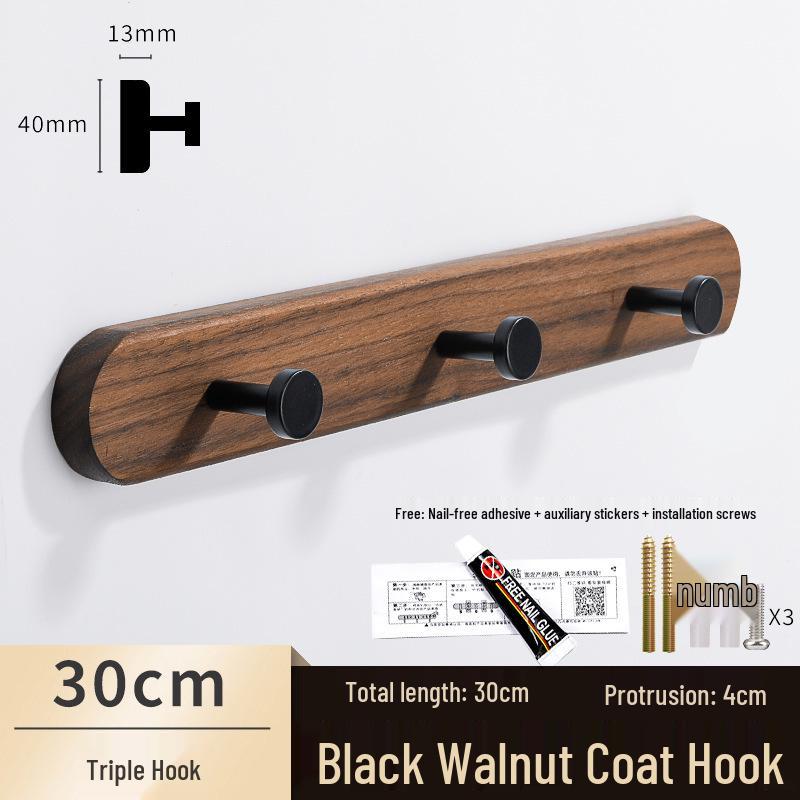 Solid Wood No-Punch Adhesive Coat Rack: Tiered Entryway/Wall/Door Mount Hanger