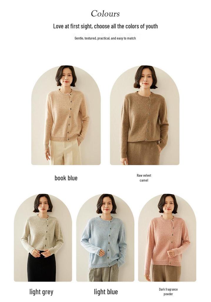 2025 Autumn/Winter Women's Thickened Cashmere Cardigan - Round Neck, Speckled Yarn, Slanted Buttons, Long Sleeve Wool Knit Sweater Coat