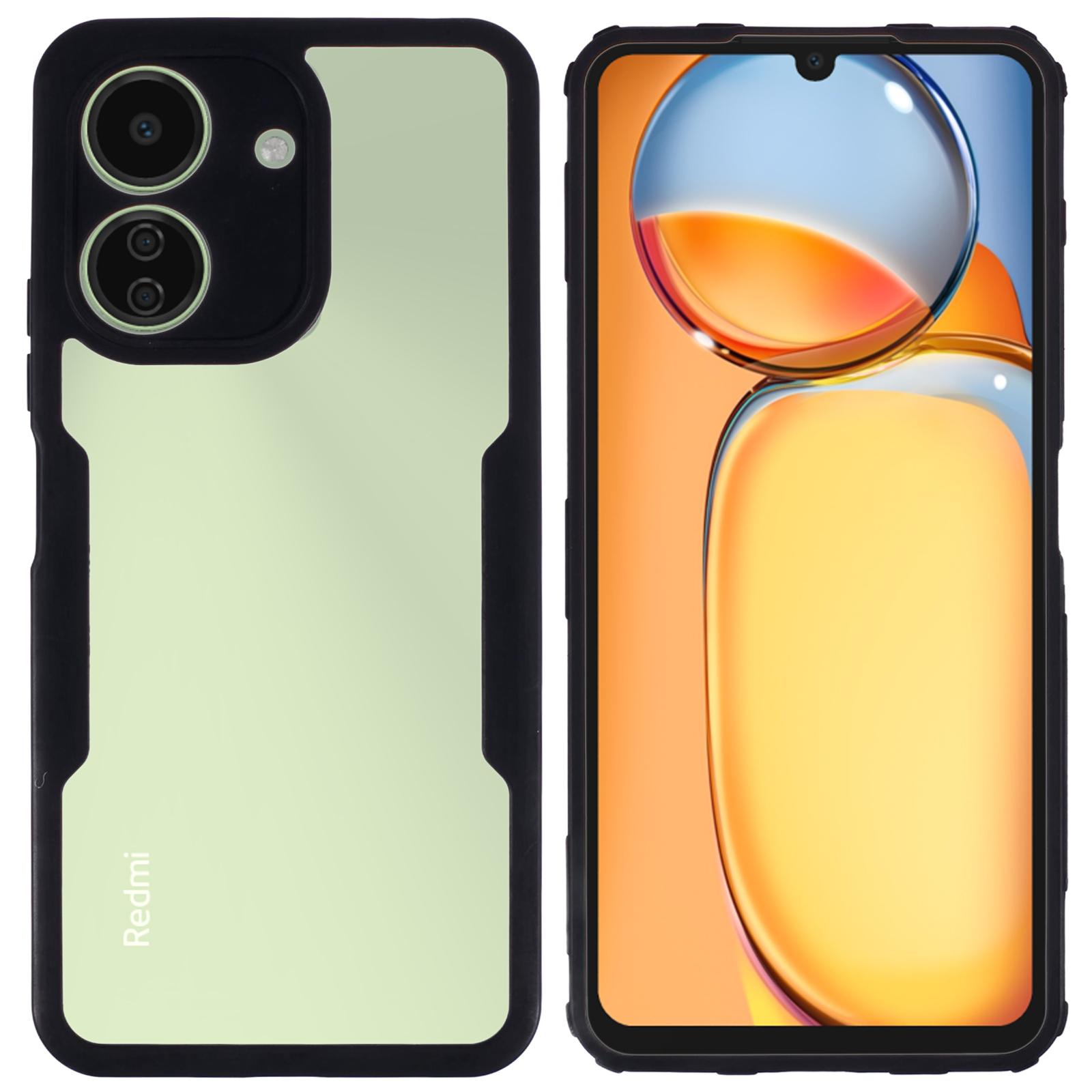 

For Xiaomi Redmi 13C 4G/Poco C65 4G Case Acrylic+TPU Transparent Phone Cover with PET Film Black