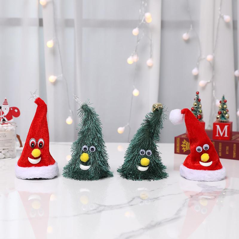 Happy New Year Swing Singing Christmas Tree Hat Electric Glowing Music Plush Cap Funny Toy Gift For Kid Xmas Home Decoration