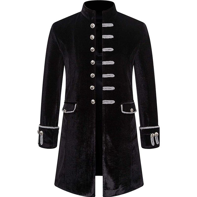 2021 Cross-Border Foreign Trade Christmas Men's Coat Solid Color Fashion Steampunk Retro Velvet Uniform Stand Collar