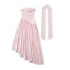 Elegant Off Shoulder Midi Dress With Tie Waist Slit Women
