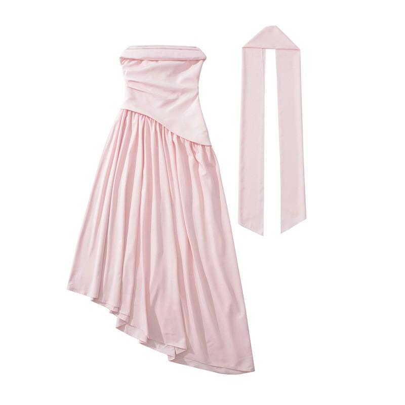 Elegant Off Shoulder Midi Dress With Tie Waist Slit Women