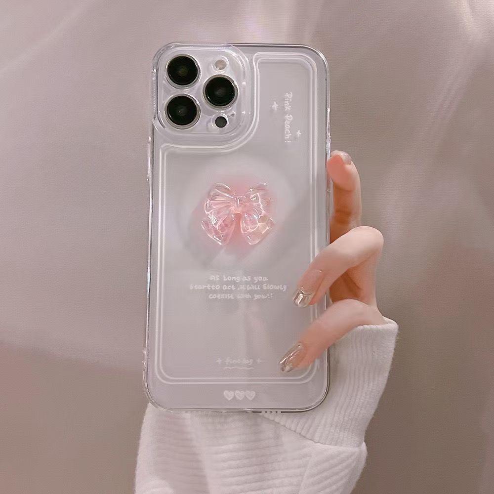 

Transparent Bowknot iPhone Case for Women, Anti-Fall Soft Silicone, Compatible with Apple 15 Pro Max/14 Pro. 13/14/15/16/17