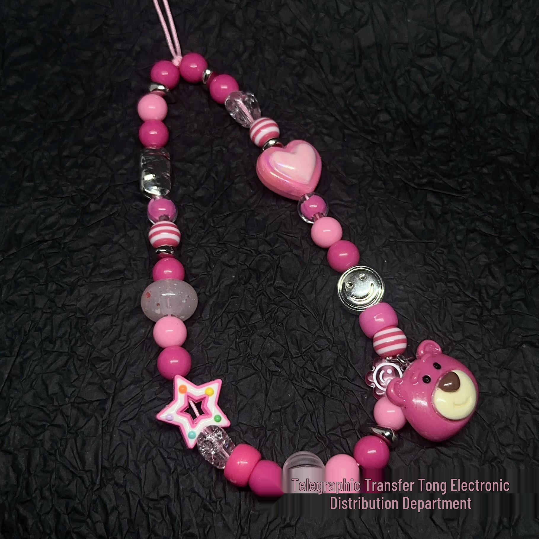 Rainbow Heart Beaded Phone & Camera Lanyard - Cute Cartoon Bear Design