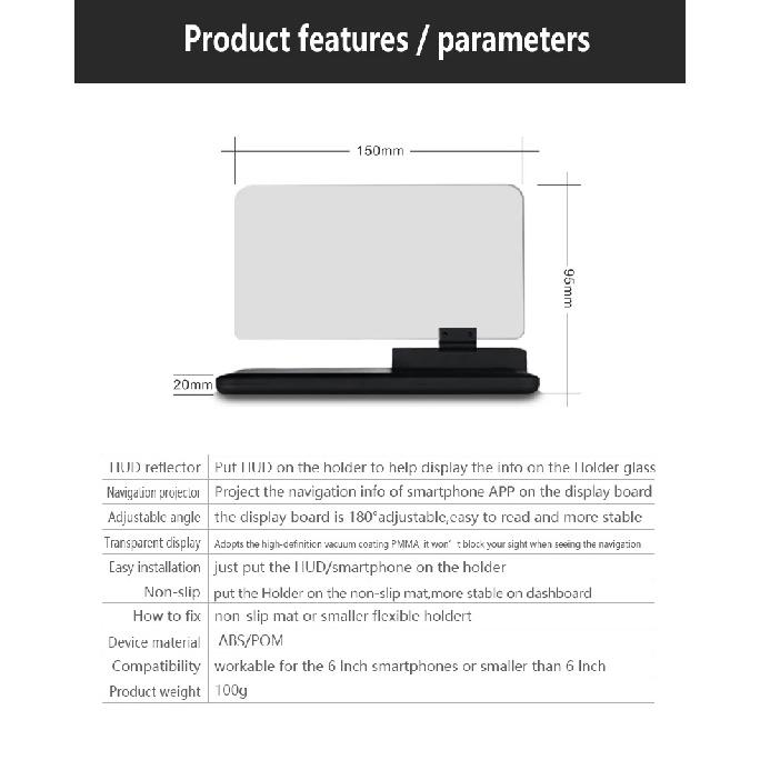 6palcový univerzální H6 HUD projektor pro auto Head Up Display Držák na telefon Navigace pro chytrý telefon gps hud pro jakákoli auta