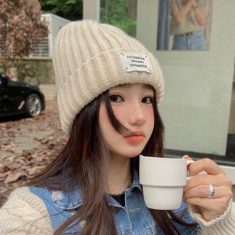Letter Cloth Label Knitted Hat for Women Autumn and Winter Korean Style Fashion Student Wool Hat Cold Hat Male Couple