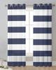Navy Blue White Stripes Tulle Curtains For Living Room Bedroom Kitchen Decoration Chiffon Window Treatments Voile Sheer Curtain