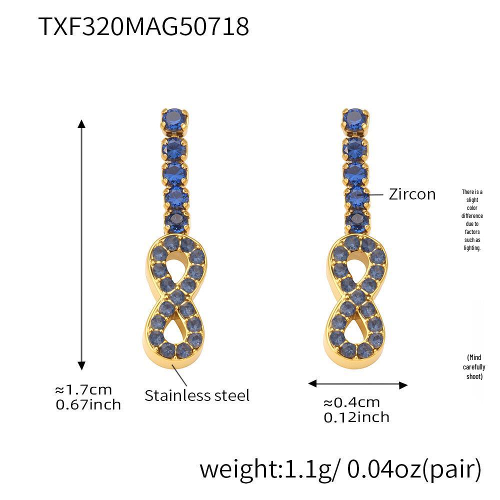 Qiong Yao Exquisite Stainless Steel Zircon Jewelry Set: 8-Shaped Pendant Earrings, Necklace, and Bracelet for Women.