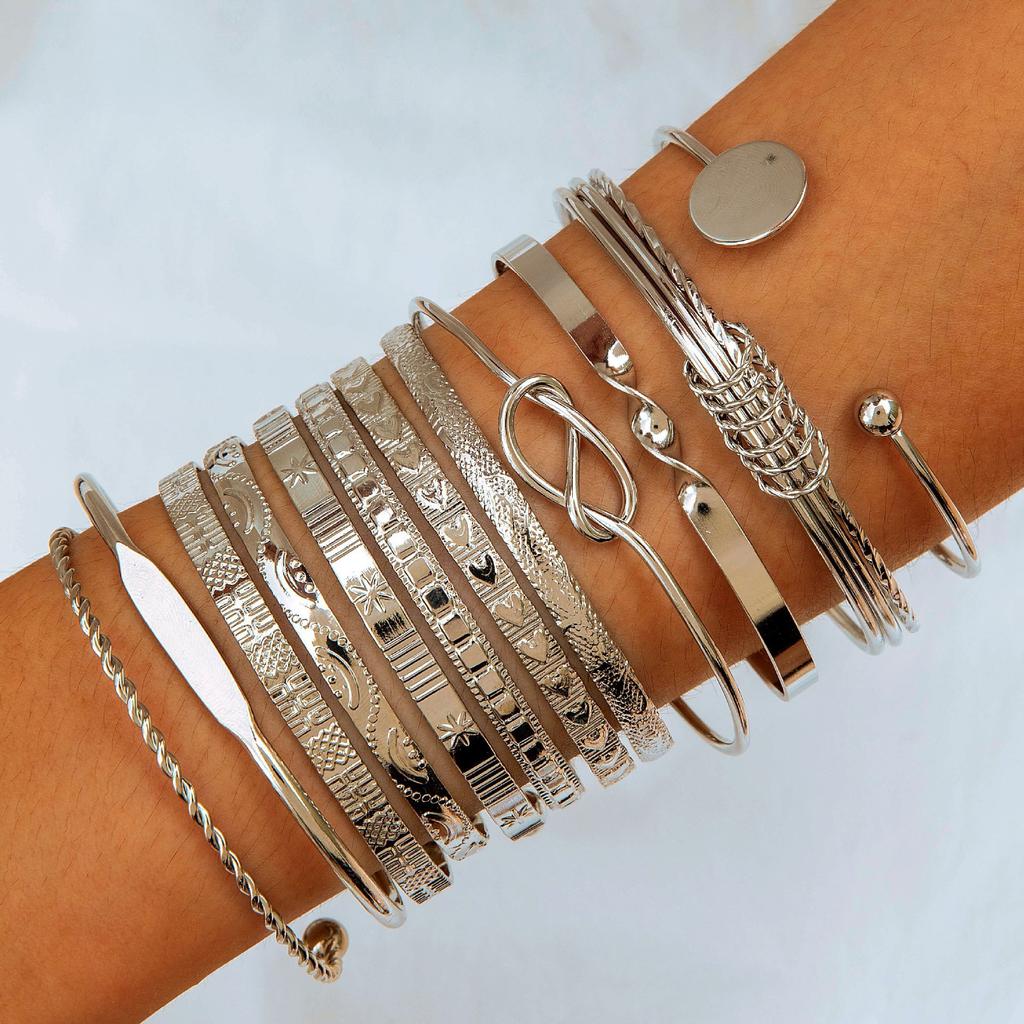 Accessories, stacked wind disc imitation pearl smooth opening bracelet, versatile bracelet set for women