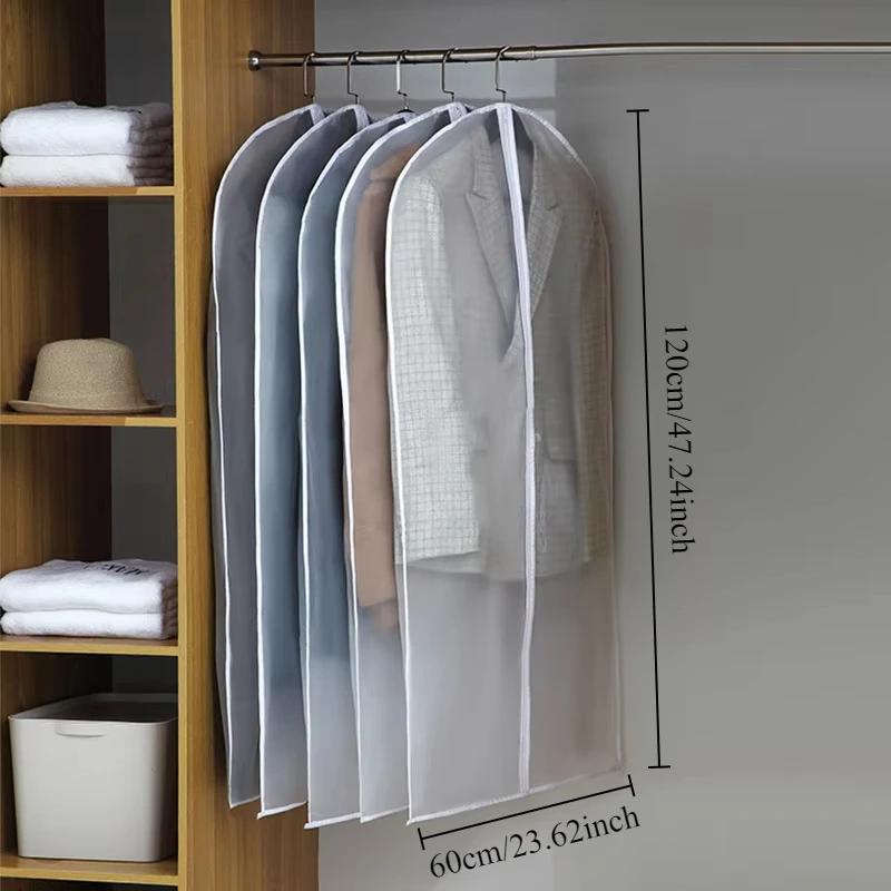 5PCS Waterproof Dustproof Hanging Clothes Bag Clothes Dust Cover with Zipper Suit Coat Jacket Transparent Storage Bag