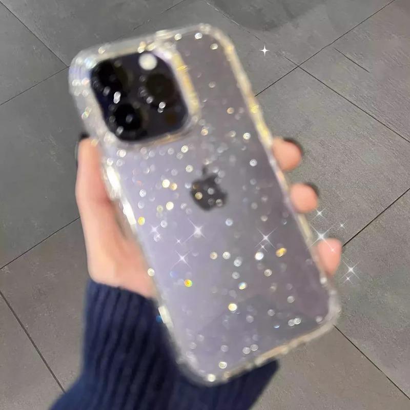 Luxury Soft Silicone Clear Glitter Phone Case For IPhone 11 12 13 14 15 Pro Max 15 Plus X XS Max XR Mini Shockproof Cover Funda