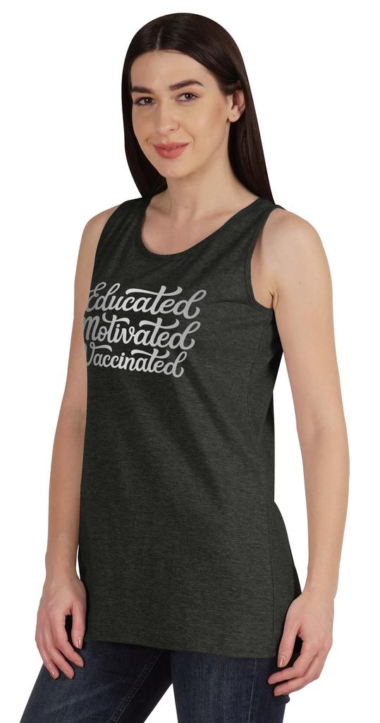 Inkmeso Educated Motivated Vaccinated Pro-Vaccine Womens Tank Tops Casual