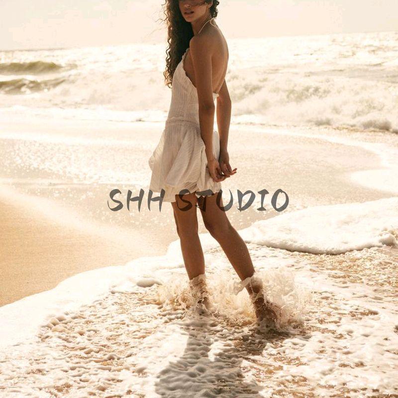Summer New Women Clothes Holiday Style Straight Lace Laminated Decorative Neck Collar Short Dress 5107314