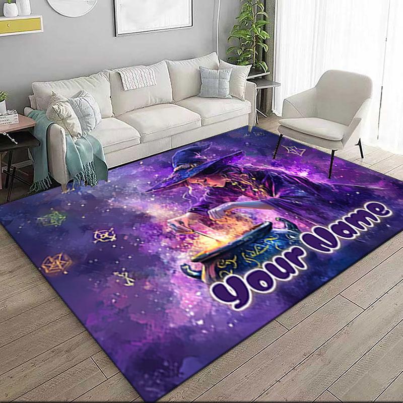 1PC Custom Name Witchcraft Spell Magic Night Theme Floor Mat Ideal for Living Room, Game Rooms, Office, Bedroom,Floor Mat Playful Design