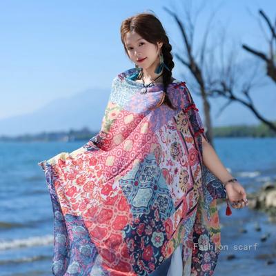 Summer Travel Ethnic Style Shawl Handmade Retro Disc Buckle Sunscreen Cotton And Linen Shawl Blouse Versatile Beach Towel