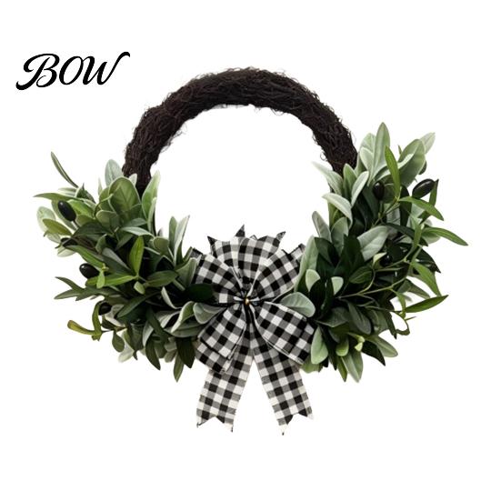 Pastoral Style Wreath Artificial Lamb Ear Faux Greenery Leaves Rattan with Striped Entrance Door Decoration Bow Spring Farmhouse Hanging Decor 1pc