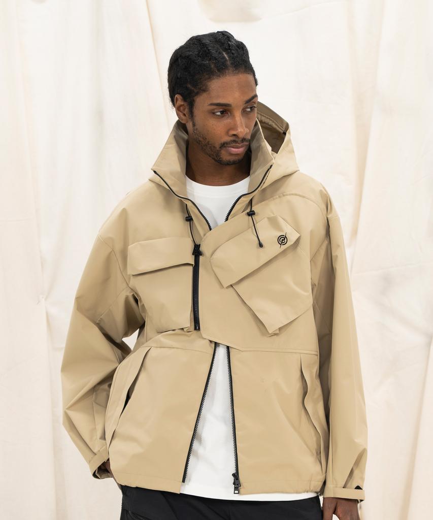 Kalapatthar 3Layer Offset Zip Pocket Hooded Jacket - Beige