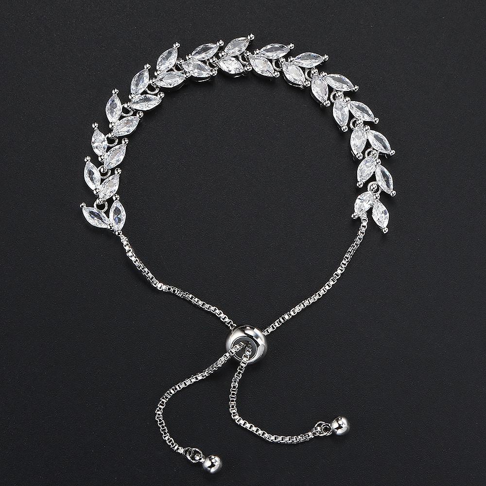 Exquisite Elegant Ice Out Leaves Cubic Zirconia Adjustable Bracelet For Women Wedding Party Gift Fashion Jewelry Dropshipping