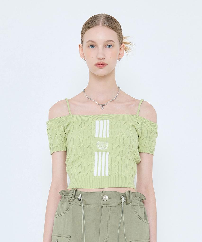 LARTIGENT L4 Cable Offshoulder Knit(Green)