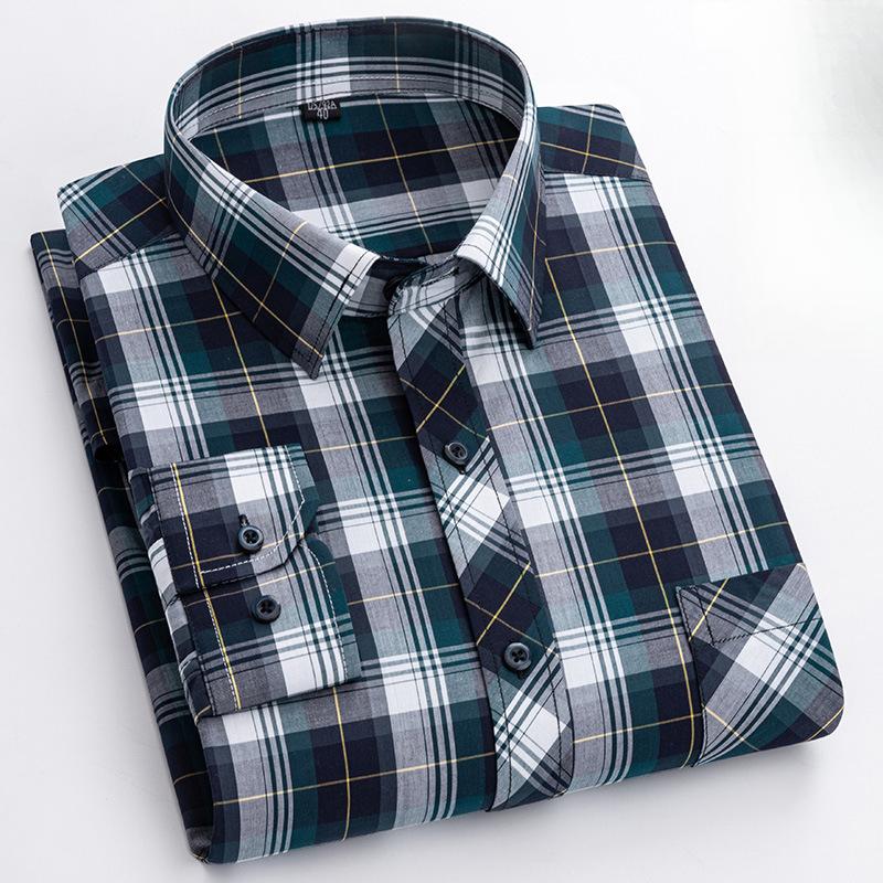 New Pure Cotton Oxford Fabric Shirt For Men Business Casual Spring And Summer All-Cotton Plaid Shirt Plus Size Men'S Clothing
