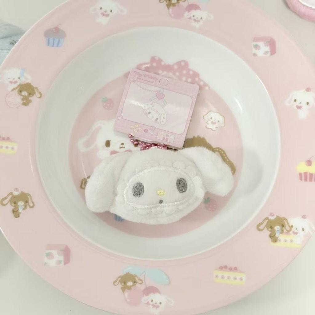 My Melody Plush Keychain Hairpin Cute My Sweet Piano Head Shape Bowknot Fluffy Plush Hairpin Barrettes Bangs Clip Girls