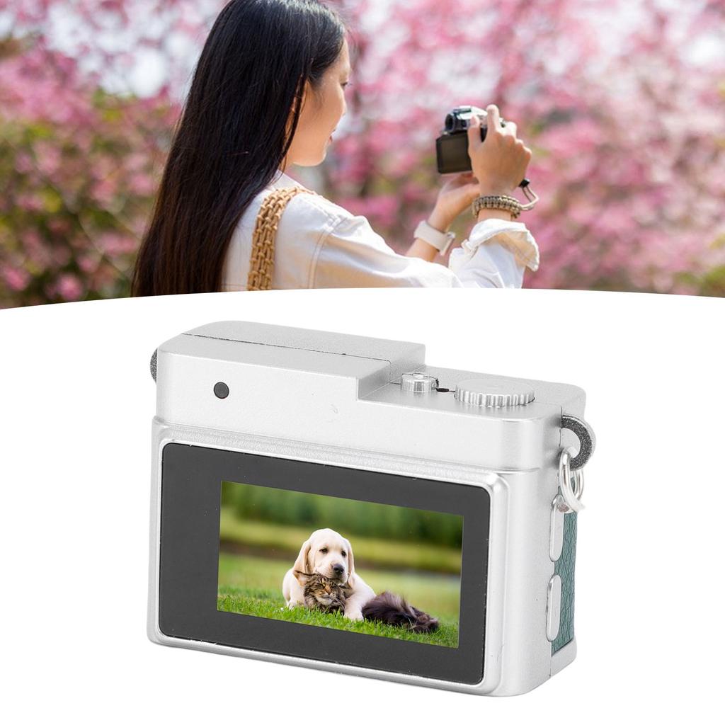 Small Retro Digital Camera 1080P FHD 0.96 Inch Color Screen Keychain Camera with Flash Light 4 Filters for Travel Learning Recordings