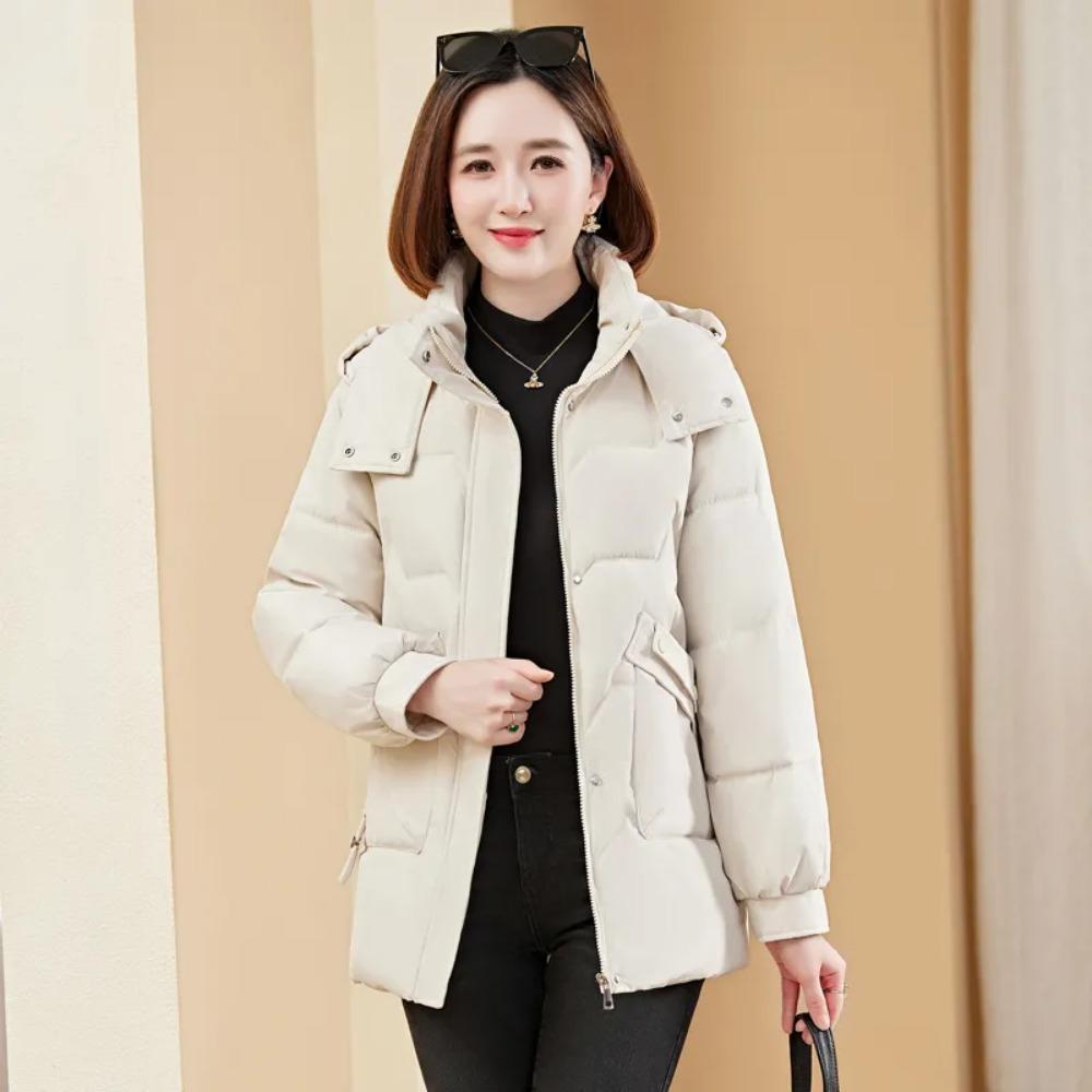 Women's Simple Down-Cotton Padded Jacket for Commutes - Thick, Warm, Long-Sleeve Outerwear
