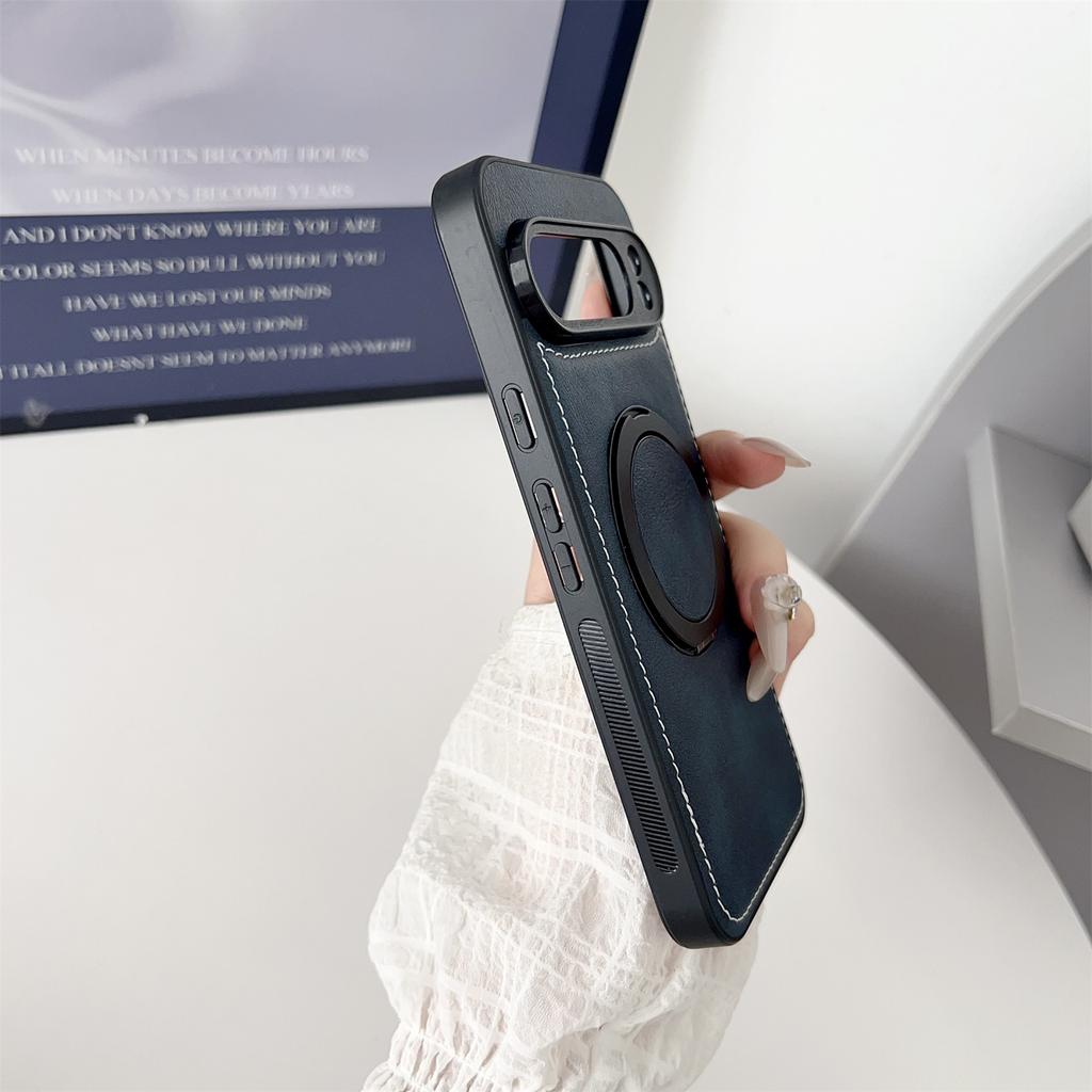 For Google Pixel 9 Pro XL Magnetic Case Calf Texture PU+TPU+PC Kickstand Phone Cover