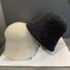 Autumn and Winter Warm Heavy Industry Sequins Slimming Wool Fisherman Hat Women's Niche Age Reducing Knitted Bucket Hat Fashionable Basin Hat