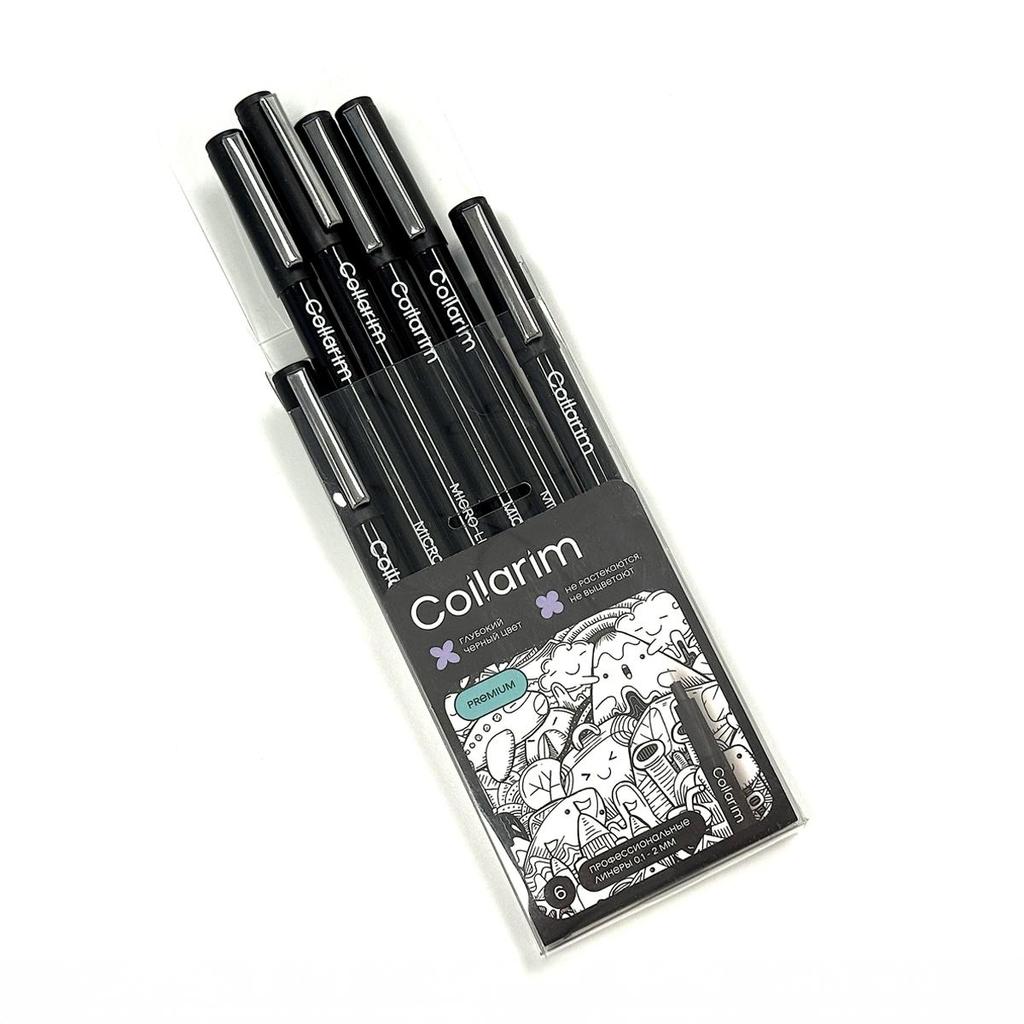 Professional Black Fineliner Pens Set - 6 Pieces (0.1mm To 2.0mm) with Brush Tip - Archival Ink