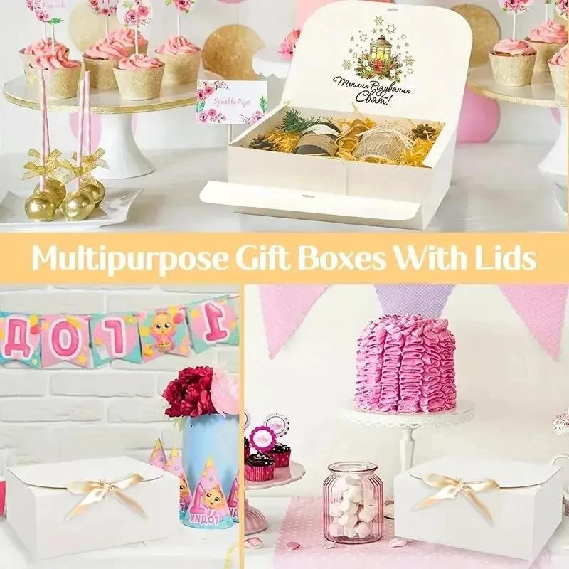 3 Stück Große Weiße Geschenkbox mit Schleife Hochzeits-Brautjungferngeschenk-Verpackungsbox Geburtstagsfeier-Gastgeschenke Süßigkeiten-Kekslagerung Weihnachten