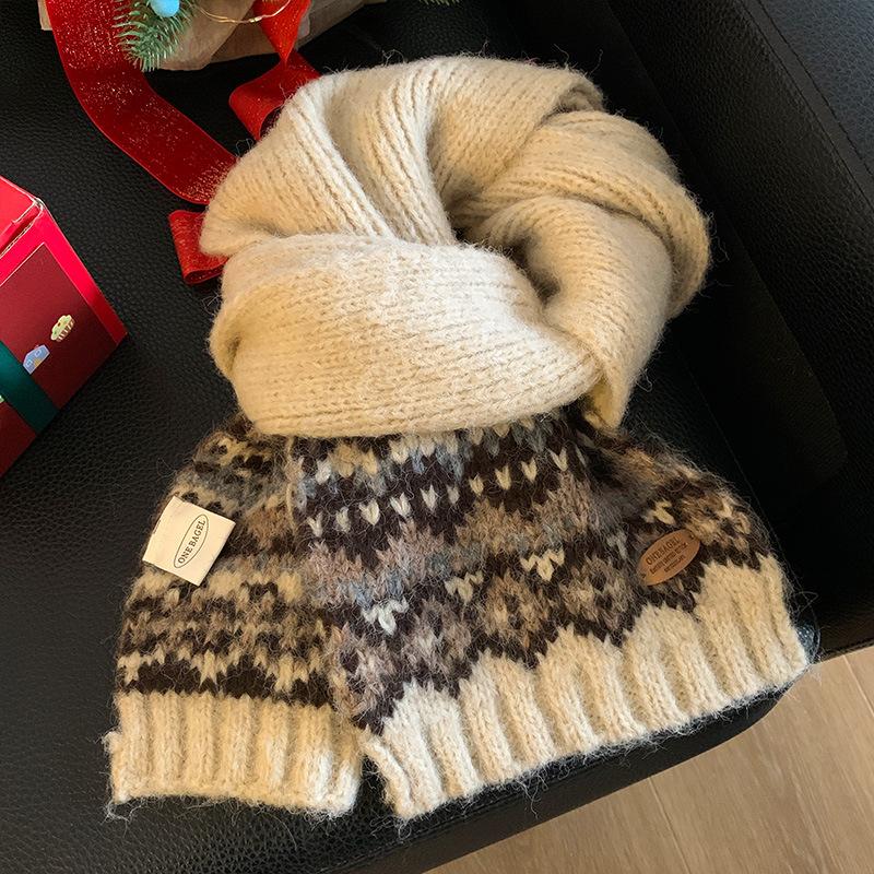 Fair Island Coffee Knitted Scarf Women's Year Winter Korean Atmosphere Warm Versatile Student Neck Scarf
