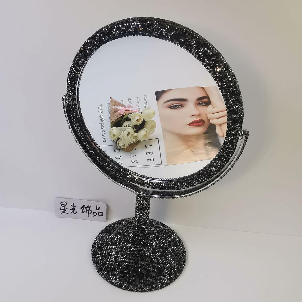 Shiny High-end Diamond Makeup Mirror Creative Rhinestone Mirror Rotatable Girl's Room Desktop Makeup Decoration Round Mirror