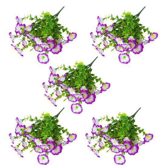 

Букет искусственных цветов петунии, искусственные цветы для улицы, реалистичные, устойчивые к ультрафиолетовому излучению, искусственные цветы для крыльца, патио, подвесной корзины 5pcs