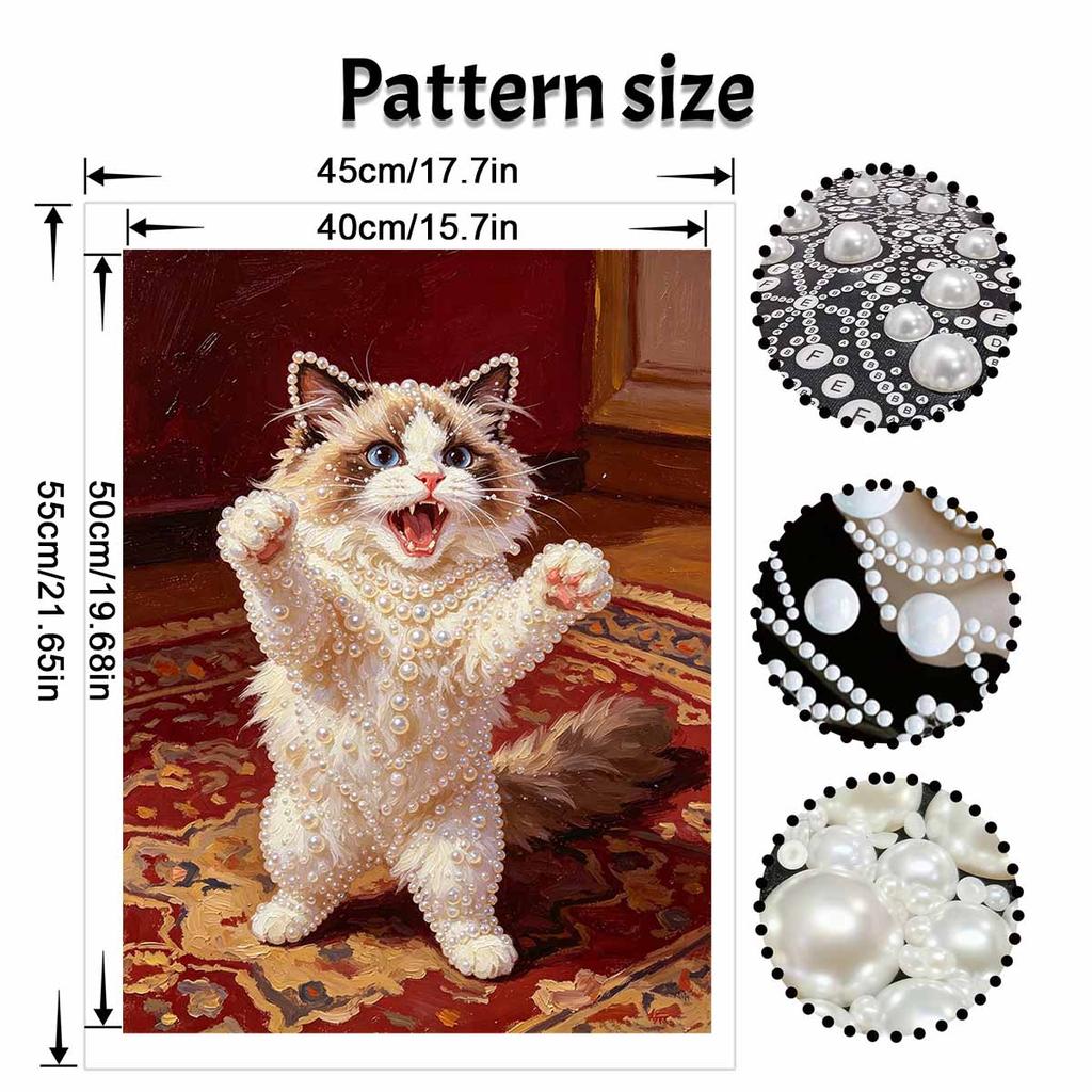 Stretched Frame Pearl Art Kit Cute Ragdoll Cat Pattern DIY Sparkling Bead Canvas Relaxing Hobby Gift for Handicraft Lovers Unique Home Decor