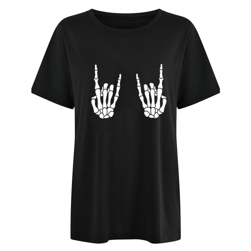 European Size Womens Skull Print T Shirt Crew Neck Loose Short Sleeve Stylish Casual Summer Fashion Wear Top