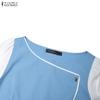 ZANZEA Women Casual Round Neck Splice 3/4 Sleeve Elegant Dress