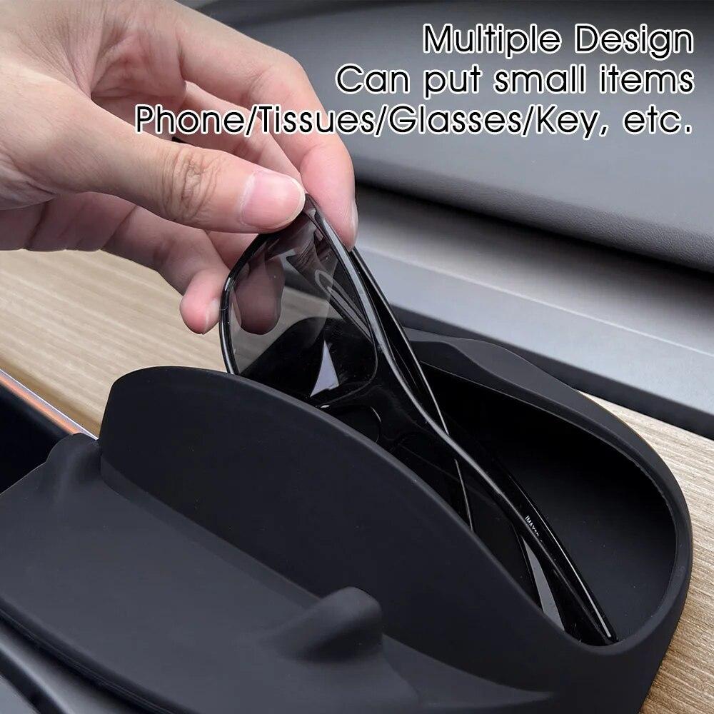 Steering Wheel Front Storage Box for Tesla Model 3 Y 2020-2023 Silicone Phone Holder Glasses Storage Car Accessories 2023