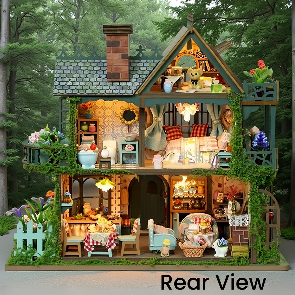 DIY Wooden Puzzle Dollhouse 3D Fairytale Princess Castle Miniature with Furniture Kit Assemble Toys for Children Adult Birthday Gift