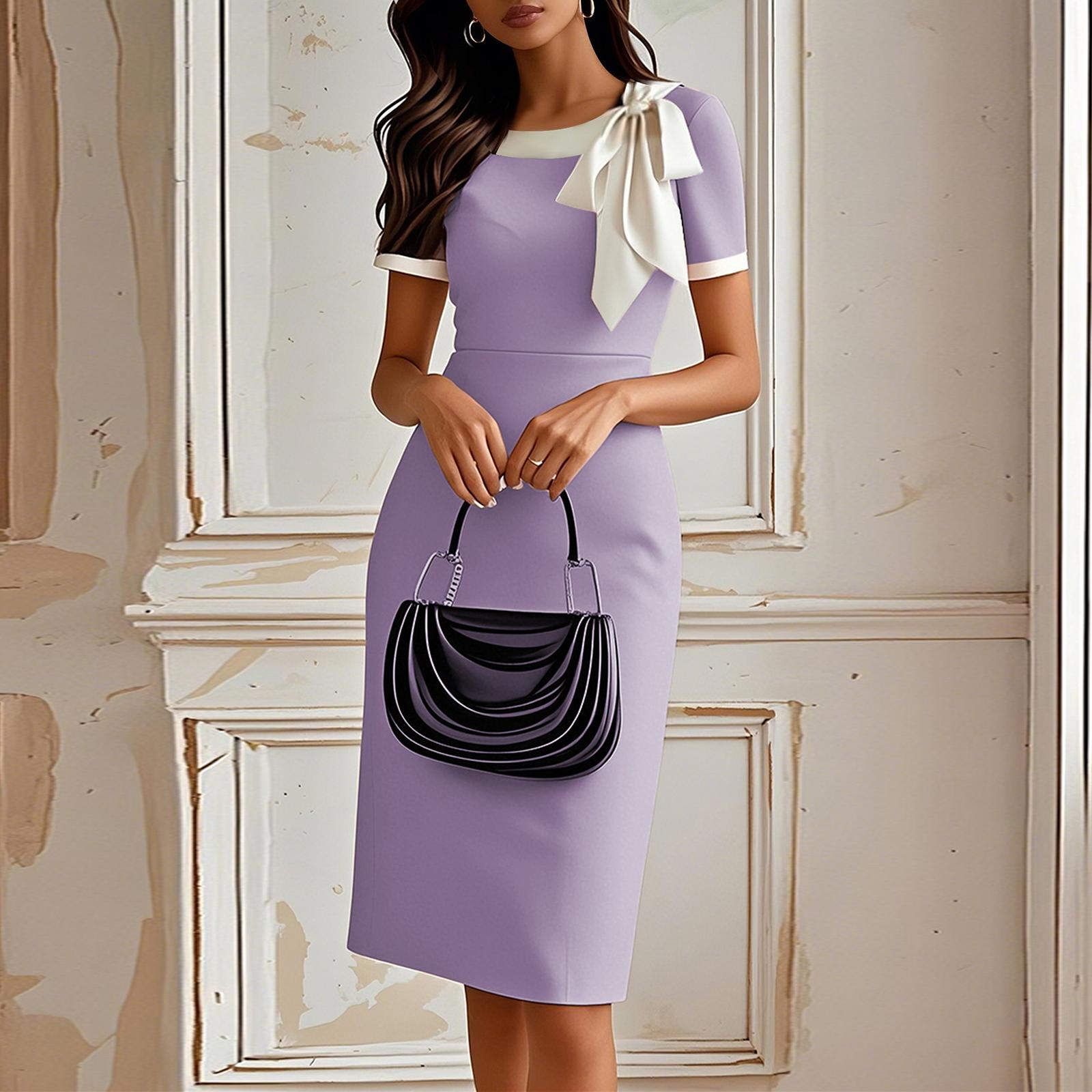 

Женские модные облегающие платья с круглым вырезом, бантом и цветной вставкой для вечеринок и банкетов XL