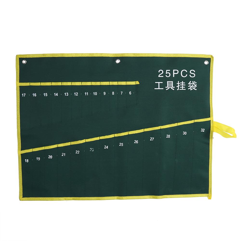 1Pc Durable Canvas 6 8 10 12 14 25 Pockets Spanner Wrench Tool Roll Up Storage Bag Green
