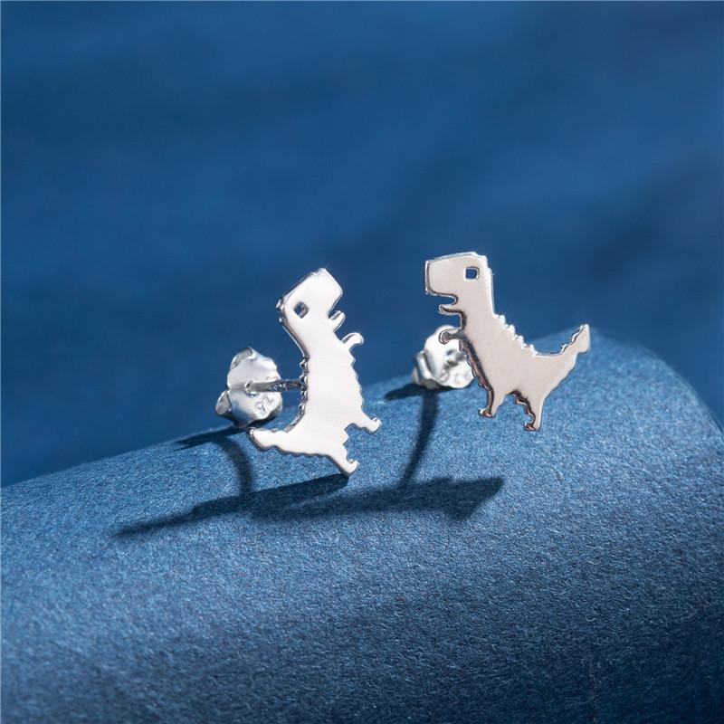 Mini 925 Sterling Copper Stud Earrings for Girls Cartoon Animal Ear Studs Fashion Dinosaur Butterfly Bat Ear Piercing Zircon