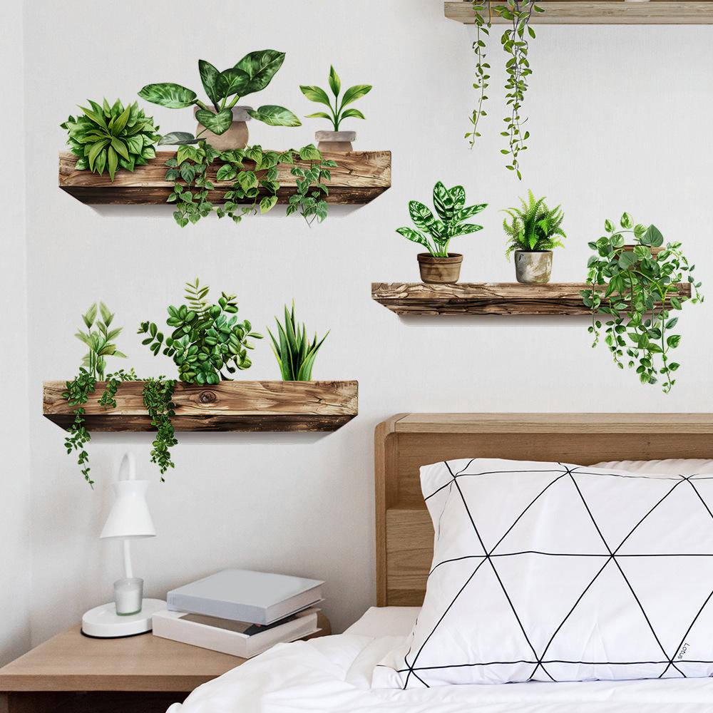 3Pcs/Set Creative Wall Stickers Potted Plant Decals Self-adhesive Removable Wall Mural DIY Wall Art Home Decoration Accessories