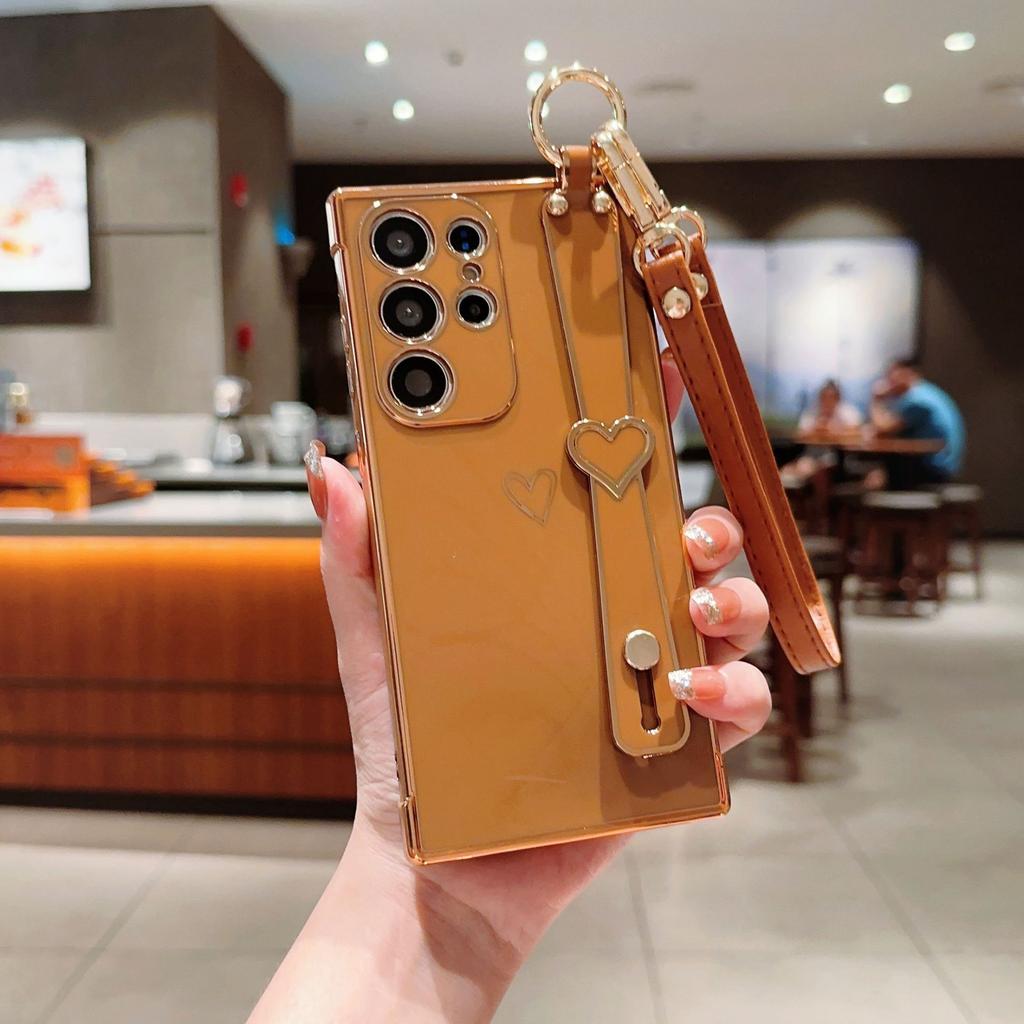 Geeignet für Samsung S25 Ultra Handyhülle S24FE Handschlaufe Halterung Lanyard A56 Galvanisierte Liebes-Schutzhülle