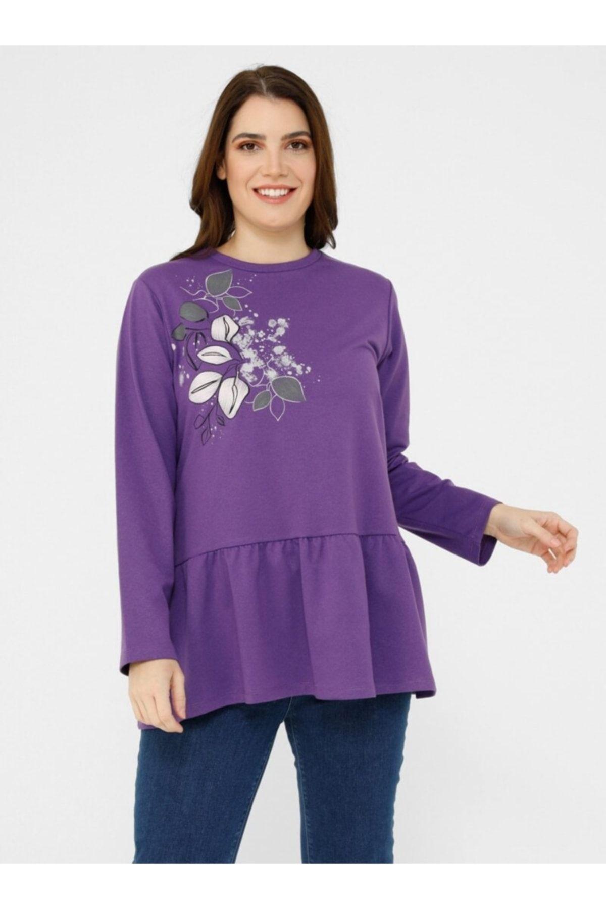 

Women s Style Plus Size Tunic Big Size Tunic With Flounce Skirt - Purple -