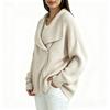 Women's Double Zipper Knit Cardigan Sweater with Lapel Collar for Casual Fashion